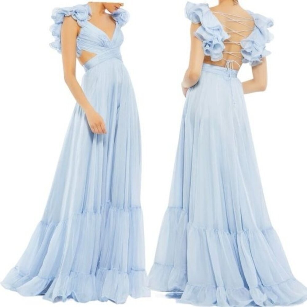 Mac Duggal Light Blue Ruffled Maxi Dress